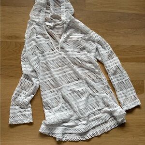 La Blanca White Hooded Crochet Swim Cover-Up